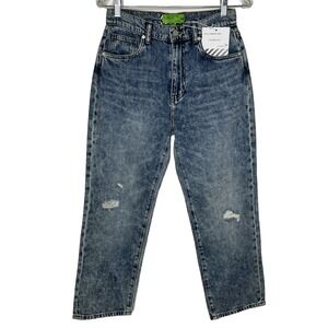 SR vs Sandrine Rose Jeans Women 28 Straight Leg High Rise Blue Indigo Distressed